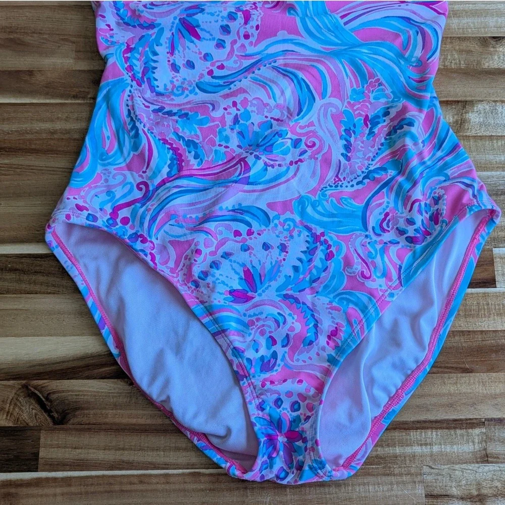 Lilly‎ Pulitzer Pink Paisley Off The Shoulder One Piece Swimsuit Size 8